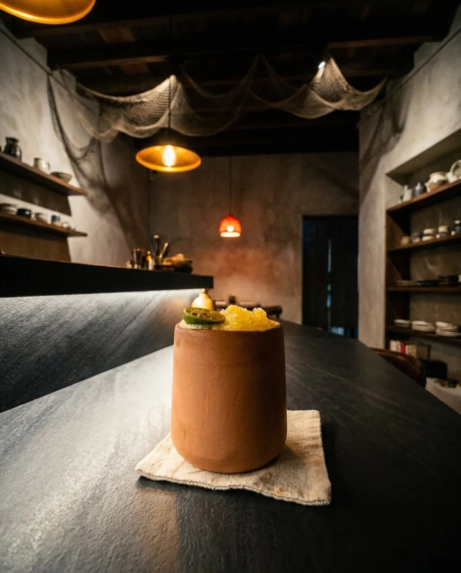 Drink render in an invented room